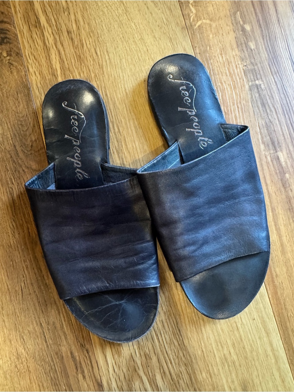 Free People Black Leather Slide Mules